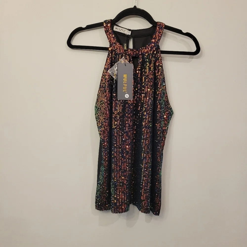 WULFUL Multicolored Sequin Sleeveless Keyhole Top Size Small